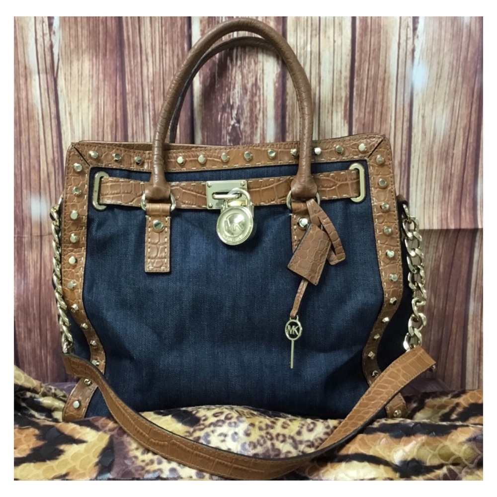 MICHAEL KORS Crocodile Dark Denim Large Tote